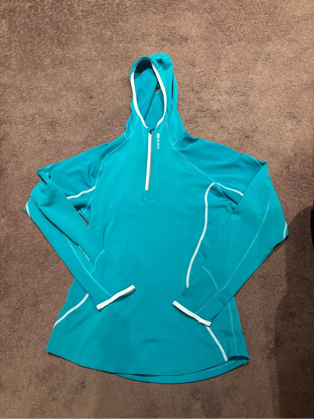 SUGOI Teal Half-Zip Hooded Pullover with White Trim